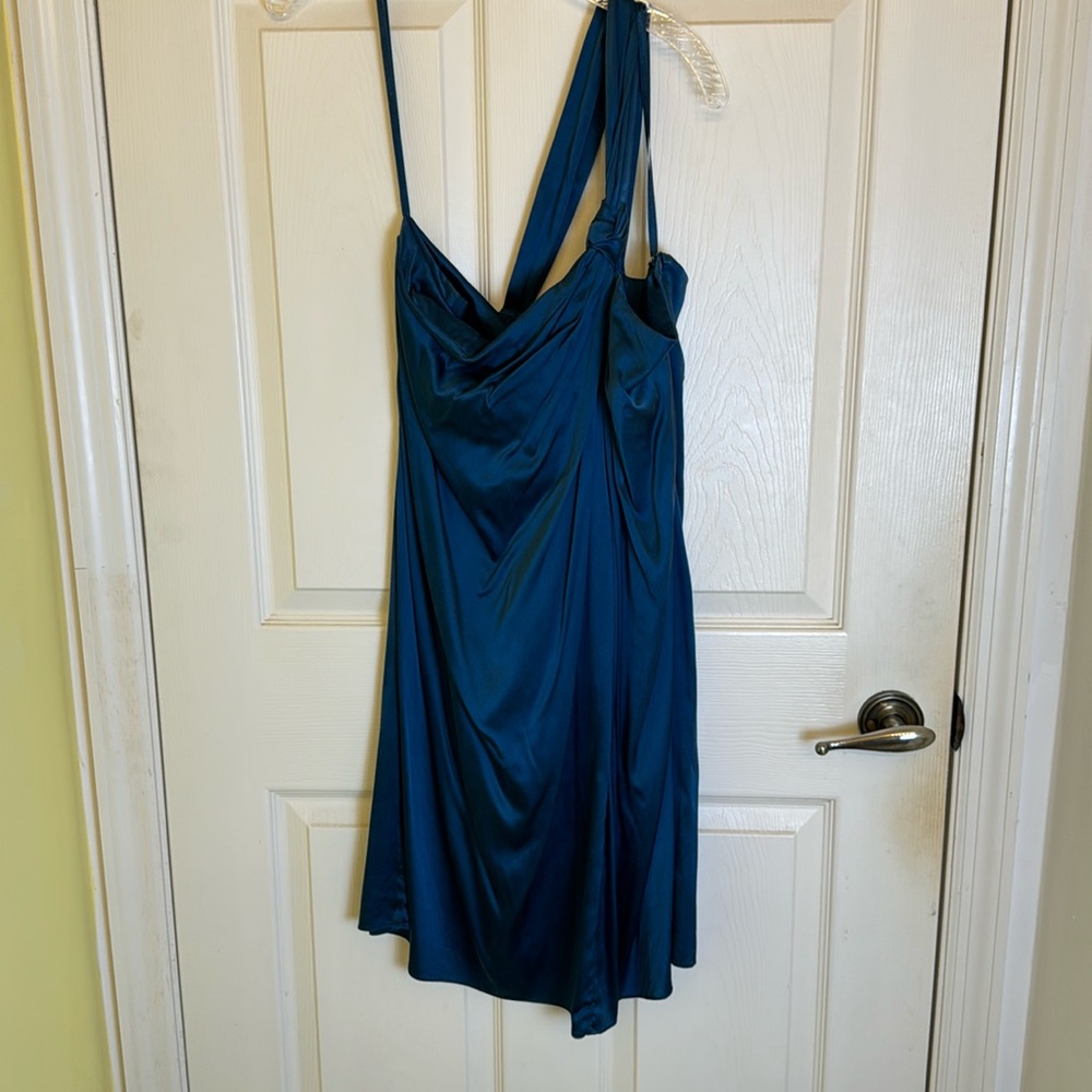 Banana Republic Asymmetrical, One Shoulder, Silk Dress in Peacock Blue Size 16